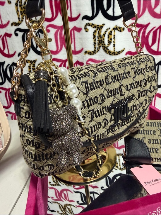Juicy Couture Handbags - Juicy Couture quilted Canvas Shoulder Bag in Beige and Black